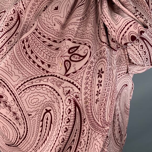 Size S Pink Burgundy Silk Blend Paisley Sleeveless Layered High Neck Casual Top - Picture 4 of 5